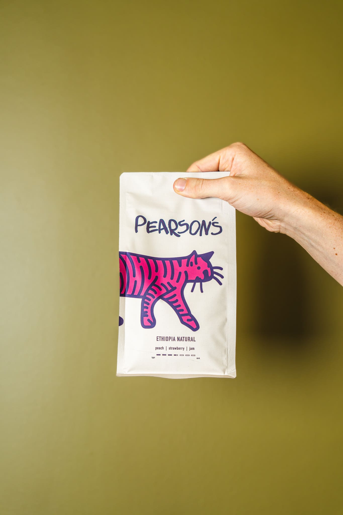 Ethiopia Yirgacheffe 12oz bag. Pearson's lighter medium single-origin